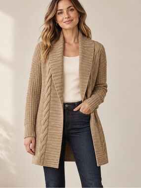 Banana Republic 100% Merino Wool Heavyweight Long Cable Knit Sweater Coat S